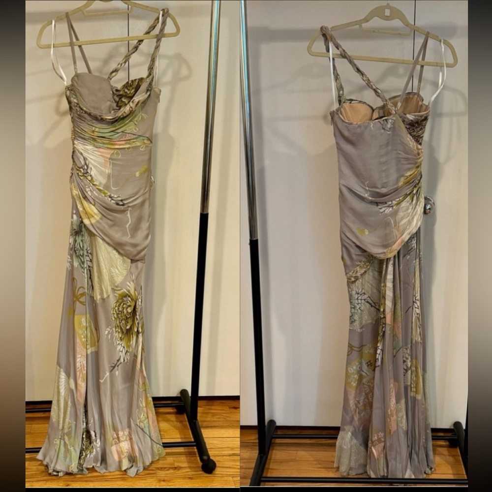 ROBERTO CAVALLI GRAY & FLORAL PEONT GOWN SIZE 38, STUNNING BALLGOWN - Picture 16 of 17